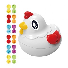 perfk Poule de stockage doeufs Montessori, avec 12 pièces de jeu doeufs correspondant à la forme reconnaissant les jouets j