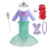 Jolly Fancy - Déguisement Princesse Ariel Sirène Costume Robe avec Perruque et Accessoires pour Enfants Filles Taille 5-6 ans