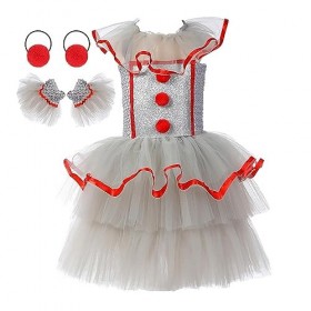 Costume Tutu Arc-en-Cieel, Costume de Clown en Nylon Polyester avec Bandeau et Bracelets, Costume de Clown Fille Tutu Arc-en-