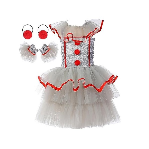 Costume Tutu Arc-en-Cieel, Costume de Clown en Nylon Polyester avec Bandeau et Bracelets, Costume de Clown Fille Tutu Arc-en-