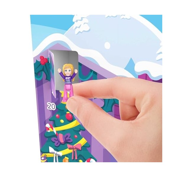 Polly Pocket Calendrier de l’Avent sur le thème de Noël en famille avec 25 surprises, jouet pour enfant dès 4 ans, GYW07