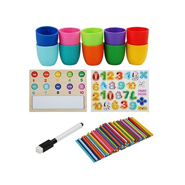 Harilla Jouets de comptage Montessori avec gobelet empilable jouet