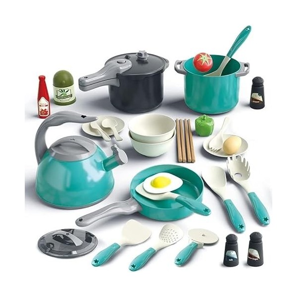 OPyCos Jouets de Cuisine for Enfants, Accessoires, Ensemble de Jouets de Cuisine for Tout-Petits, avec casseroles de Jeu, Jou