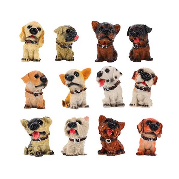 12 Pièces Chien Figurines Ensemble de Jeu Mini Chien Chiffres Réalistes Détaillés en Plastique Chiot Gateau Topper Jardin Pay