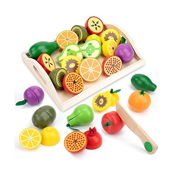 Jouet Aliment Cuisine, Fruits Magnetique Jouet à Découper imitant en Bois, Dinette Nourriture Montessori, Jeux de Rôles Éduca