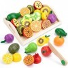 Jouet Aliment Cuisine, Fruits Magnetique Jouet à Découper imitant en Bois, Dinette Nourriture Montessori, Jeux de Rôles Éduca