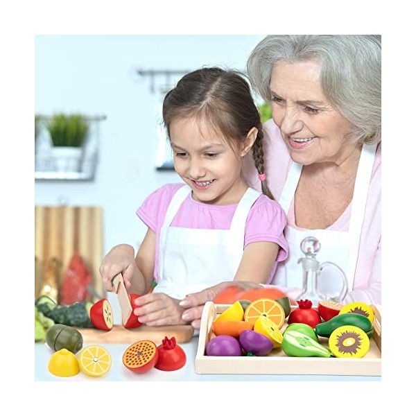 Jouet Aliment Cuisine, Fruits Magnetique Jouet à Découper imitant en Bois, Dinette Nourriture Montessori, Jeux de Rôles Éduca