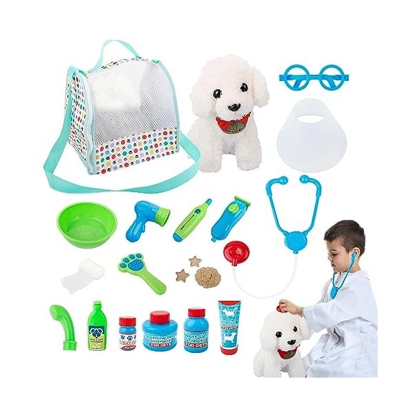 MYJIO Jeu pour Animaux Compagnie Kit médecin - Jouets vétérinaires pour Chiot,Jeu Docteur pour 3 à 6 Ans, Le Docteur Fait Sem