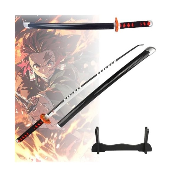 DMVWJR 76/104 Cm Jouet Épée Katana Épée en Bois Samouraï Épée Tanjiro Cosplay Anime Samurai Swords Katana, 1:1 Demon Slayer A