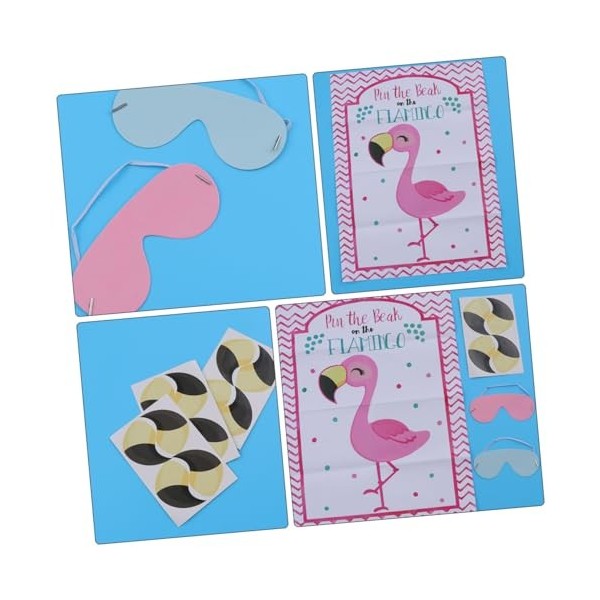 Toyvian 4 Sets Party Sticker Hawaiian Party Game Flamingo Game Sticker Enfants Flamingo Photo Decal Jeu Affiche Luau Thème Fê