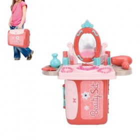 Alomejor Ensemble de vanité 3 en 1 pour Filles, Jeu de Simulation avec Valise, Ensemble de Jeu de Table de Maquillage pour En