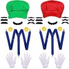 Lot de 2 accessoires de costume de Super Brother Mario et Luigi pour enfants, kit de jeu vidéo avec chapeau, gants, moustache