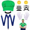 Lot de 2 accessoires de costume de Super Brother Mario et Luigi pour enfants, kit de jeu vidéo avec chapeau, gants, moustache