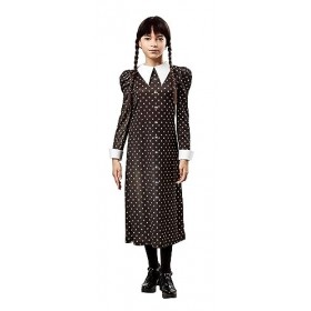 RUBIES - Déguisement Enfant MERCREDI Officiel - Robe Longue Chemisier Noir, Pois Blanc - Mercredi Uniforme - Taille Enfant au