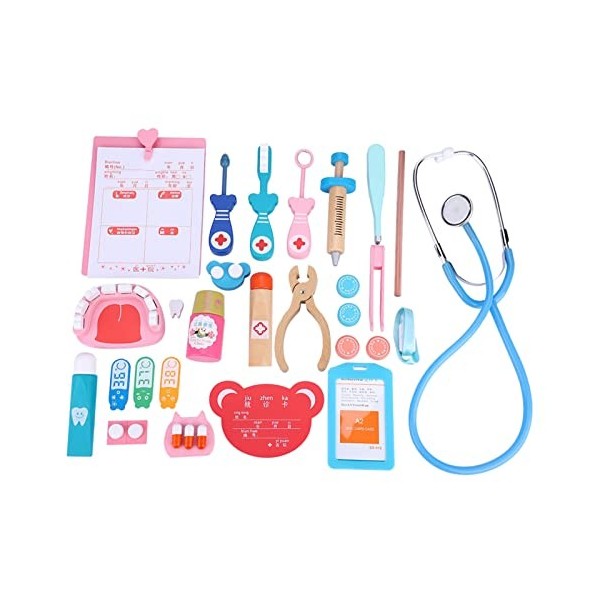 Akozon Jouet Docteur pour Enfant, Children Wooden Educational Funny Pretend Play Real Jeu Dimitation Set Outils Médical Dégu