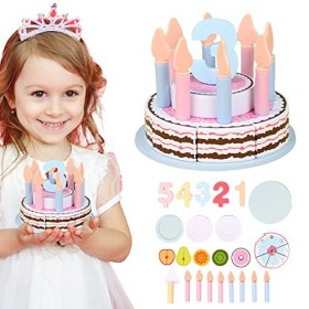 Gâteau danniversaire en Bois Imitation Éducation précoce Jeu de rôle Jouet Cadeau Gâteau danniversaire Faire Semblant de Jo