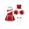 TiaoBug Costume Pom-pom Girl Enfant Fille Déguisement Cheerleaders Cospaly Halloween Carnaval Paillettes Robe Dance Gymnastiq