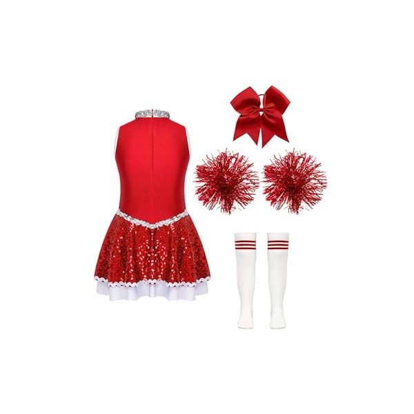 TiaoBug Costume Pom-pom Girl Enfant Fille Déguisement Cheerleaders Cospaly Halloween Carnaval Paillettes Robe Dance Gymnastiq