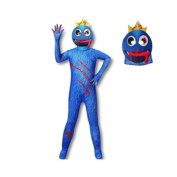 NAUXIU Rainbow Friends Costume,Costume Halloween Rainbow Friends, Enfant Déguisement Jumpsuit Bleu Monstre Cosplay,Monster Co