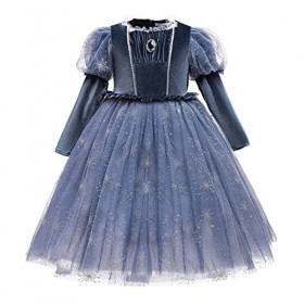 OBEEII Déguisement Reine des Neige Robe Princesse Anna Elsa Costume Frozen À Manches Longues Velours per Cosplay Halloween No