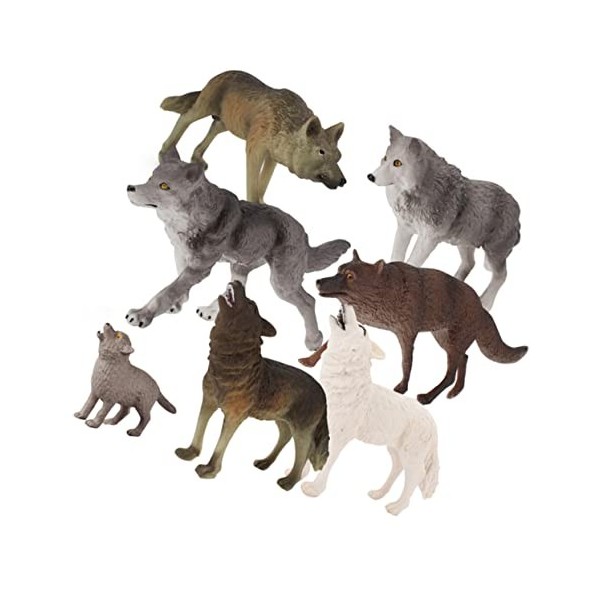 Yardwe 7Pcs Décor De Statue De Loup De Simulation Mini Jouet Jouet De Gâteau Cadeau De Nouvel an Figurines De Loup en Plastiq