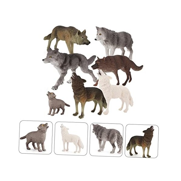 Yardwe 7Pcs Décor De Statue De Loup De Simulation Mini Jouet Jouet De Gâteau Cadeau De Nouvel an Figurines De Loup en Plastiq