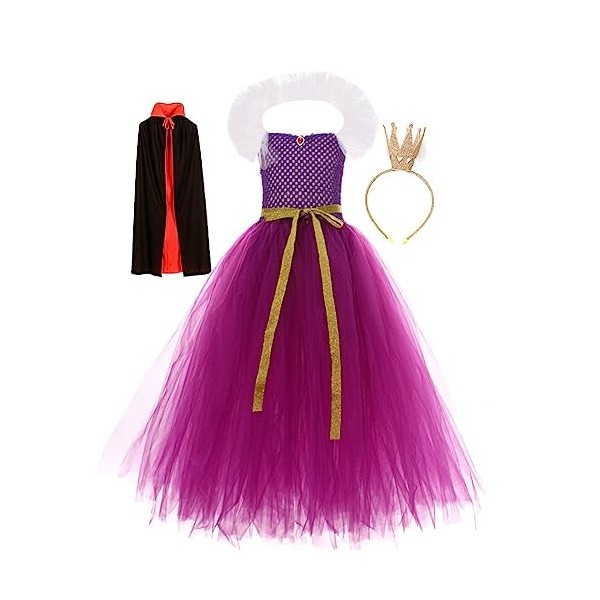 IMEKIS Costume dHalloween pour Enfant Fille Reine Blanche-Neige Sorcière Maléfique Déguisement Fantaisie Cosplay Tutu Access