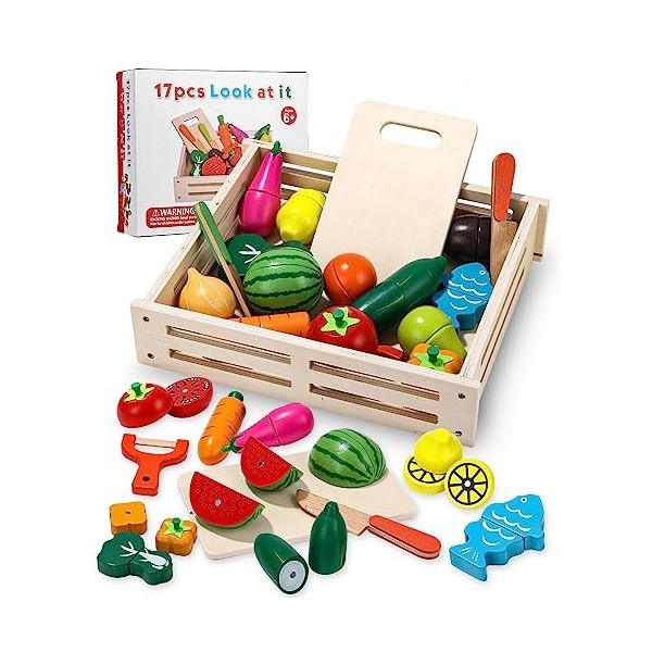 Birshe Enfant Fruits et légumes Jouets, Jouet en Bois Cuisine, Nourriture de Jouets en Bois pour la Cuisine des Enfants Jeux 