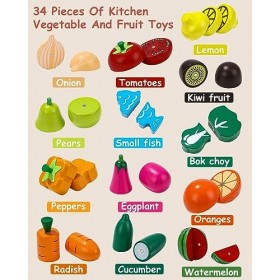 Birshe Enfant Fruits et légumes Jouets, Jouet en Bois Cuisine, Nourriture de Jouets en Bois pour la Cuisine des Enfants Jeux 