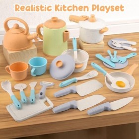 Dreamon Accessoire Cuisine Enfant, 26 Pièces Cuisine Enfant Ensemble, Jouet Casseroles et Poêles Diverses Façons de Jouer, Di
