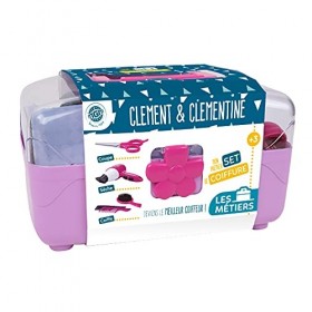 CLEMENT CLEMENTINE - Set de Coiffure - Jeu dImitation - 102111 - Rose - Plastique - Métier - Coiffeur - Jouet Enfant - Piles