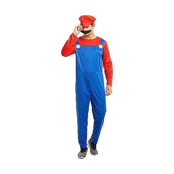 YIYUANIJI Super Bros Cosplay Costume Unisexe Homme Femme Adulte Enfants Ados Avec Chapeau et Barbe, Convient pour le Carnaval