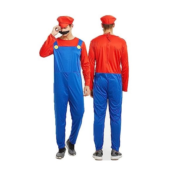 YIYUANIJI Super Bros Cosplay Costume Unisexe Homme Femme Adulte Enfants Ados Avec Chapeau et Barbe, Convient pour le Carnaval