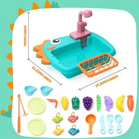 Évier de Cuisine de Robinet Rée avec Jeux de Pêche : Jouet de Cuisine Accessoires de Vaisselle de Couleur Vive pour Enfant : 