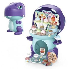 RedCrab Ensemble de Jeu Dinosaure Jouet Glace, Salon de Crème Glacée Jouet Dinosaure Enfants avec 52 Pièces Accessoires, Joue
