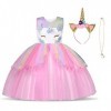 URAQT Robe Licorne Enfant de Princesse, Robes Licorne Fille avec Volants, pour Cosplay et Le Mariage et Les Parties et Hallow