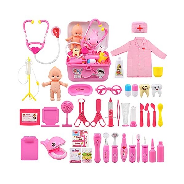 BelleStyle kit de Médecin Jouets, 43 Pièces Docteur Jouet Enfant, Déguisement de Docteur Rôle Jouets du Docteur pour Fille Ga