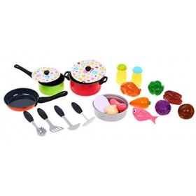 BSD Jeu dImitation - Set de Cuisine de Jouet, Utensile de Cuisine pour Enfants, Casseroles et Poêles avec Nourriture de Joue