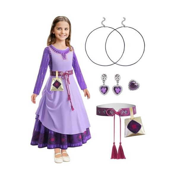 Marypaty Asha Robe Princesse Fille Costume Déguisement Wish Magique Dress Accessoires Sac Boucles doreilles Collier Fête dA
