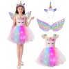 ZUCOS Costume de licorne pour fille avec lumières - Robe tutu - Robe de princesse pour anniversaire, Halloween, carnaval 4-6