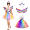 ZUCOS Costume de licorne pour fille avec lumières - Robe tutu - Robe de princesse pour anniversaire, Halloween, carnaval 4-6