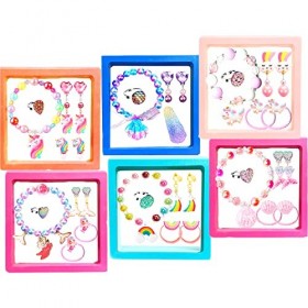 41pcs Bijoux Enfants Fille Bagues Bracelets clip sur boucle d’oreille Enfants Filles avec Licorne Arc-en-ciel sirène Princess