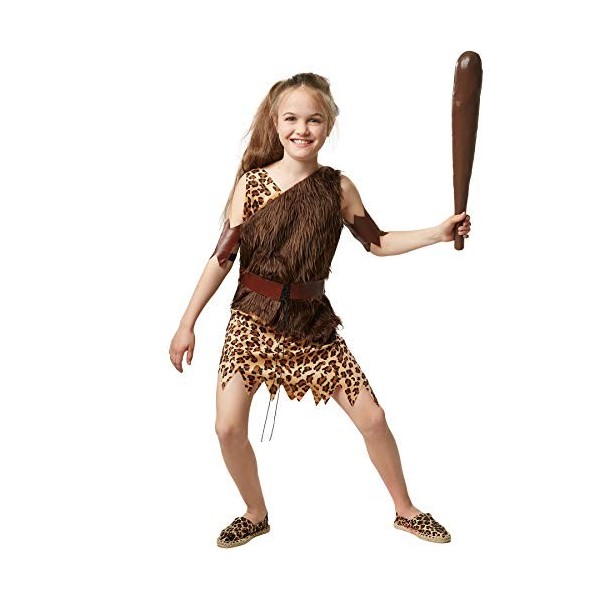 dressforfun 900569 Déguisement enfant de Fille des cavernes, Robe à motif léopard, Veste imitation fourrure, Manchettes inclu