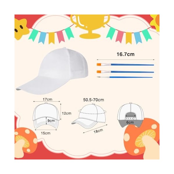 WAVATA Lot de 10 casquettes de baseball graffiti - Kit de bricolage pour enfants - Casquette de baseball pour enfants - Blanc