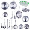 OATop 17Pcs Jouets de Cuisine, Jouet Simulation Ustensile de Cuisine en Acier Inoxydable, Secure Accessoires de Cuisine, Jeu 