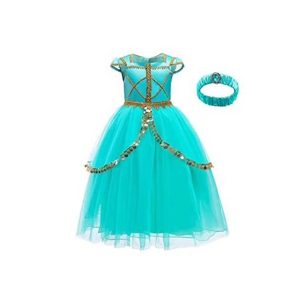 B&M Déguisement Robe de Aladdin Princesse Jasmine pour Enfants Filles - Cosplay Costume De Carnaval dhalloween 5-6 Ans