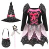 Partymall Costume de sorcière pour fille - Vêtements avec étoiles - Chapeau de sorcière, sac, baguette magique pour Halloween
