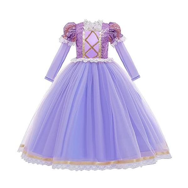 IDOPIP Fille Robe de Princesse Raiponce avec Accessoires, éguisement Princesse fille,Tulle Maxi Costume Carnaval Fille Hallow