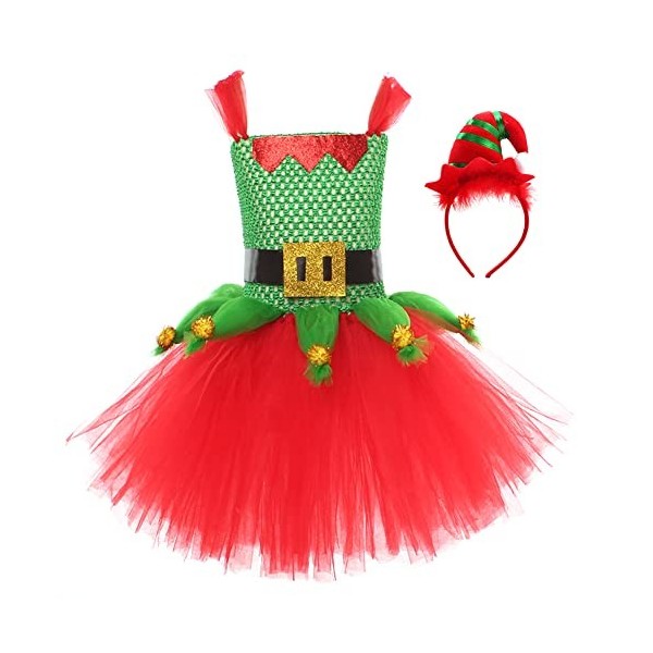 IMEKIS Costume de Père Noël pour Enfants Filles Costume de Noël de lElfe du Renne et du Bonhomme de Neige Robe Sans Manches 