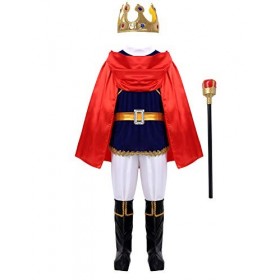 Freebily Enfant Garçon Halloween Déguisement Prince Roi Costume Couronne Cape Prince Roi Canne Chaussettes Ensemble Carnaval 